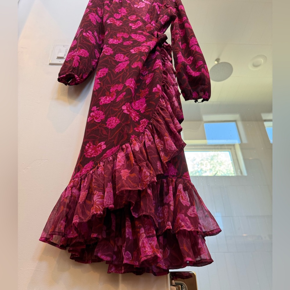 Anthropologie (Painter) Fuchsia and Plum Floral Long Sleeve Wrap Dress - Picture 2 of 5